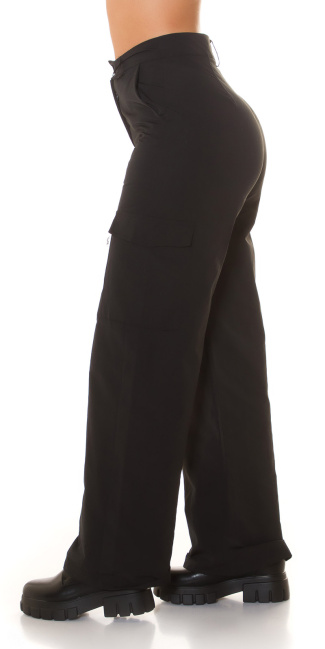 Trendy highwaist cargo pants Black